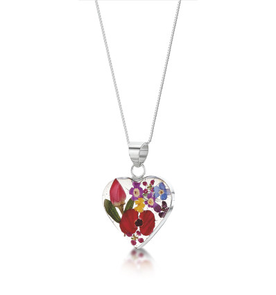 PENDENTIF COEUR FLEURS AV CHAINE ARGENTEE