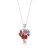 PENDENTIF COEUR FLEURS AV CHAINE ARGENTEE