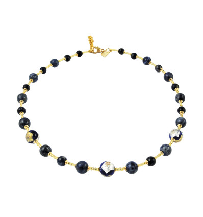 Sodalite and blue Murano glass pearls necklace