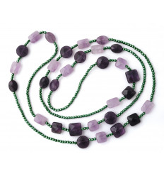 Hematite and amethyst double-length necklace