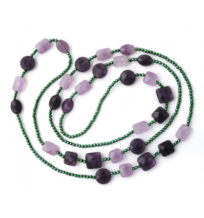 Hematite and amethyst double-length necklace