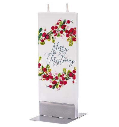 Flat candle - Holly wreath "Merry Christmas"