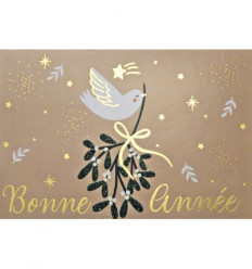 CP BONNE ANNEE COLOMBE ET GUI FOND BEIGE