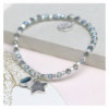 Silver cube bead and blue crystal bracelet with star