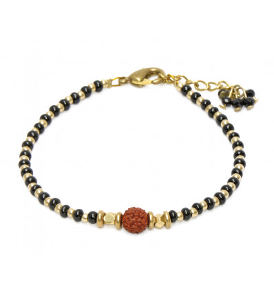 BRACELET IZZY NOIR AVEC PERLE DE RUDRAKSHA