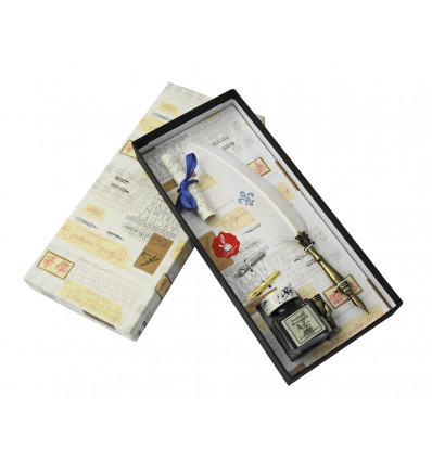 Coffret plume blanche avec fleur de lys