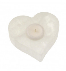 Selenite heart-shaped candle holder