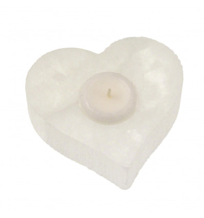 Selenite heart-shaped candle holder